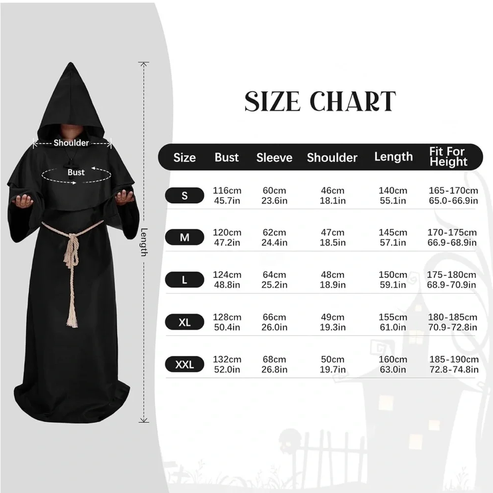 Medieval Hooded Monk Robe Costume Friar Priest Robe
Cloak Renaissance Costume -S - Picture 6 of 7